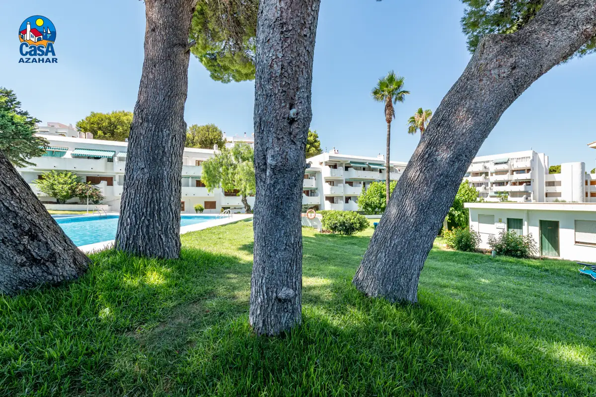 Jardin et piscine de la résidence Arcos II, à Las Fuentes (Alcocéber)
