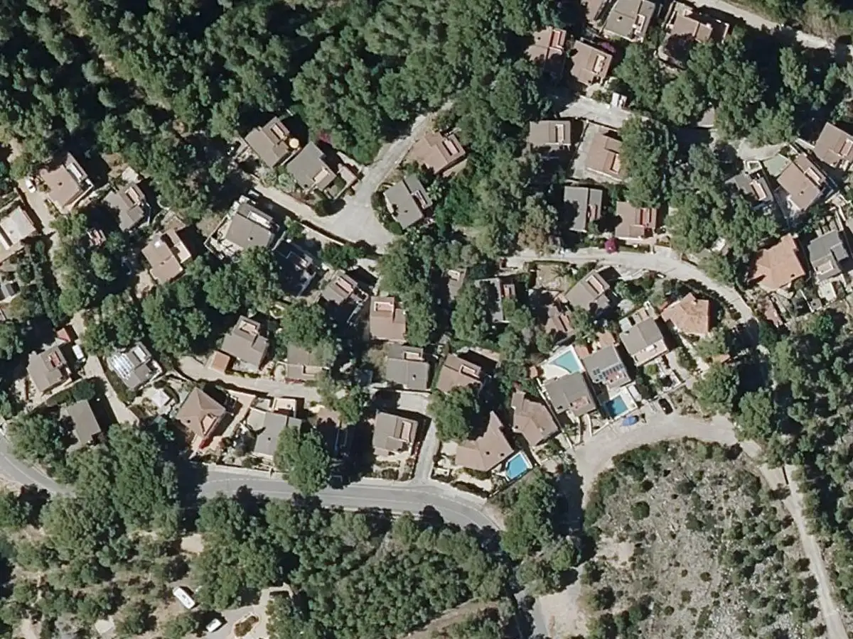 Vue aérienne de la zone du lotissement El Pinar, à Alcossebre (Alcocéber)